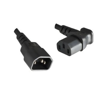 Power cable C13 90° to C14, 1mm², extension, VDE, black, length 1.80m